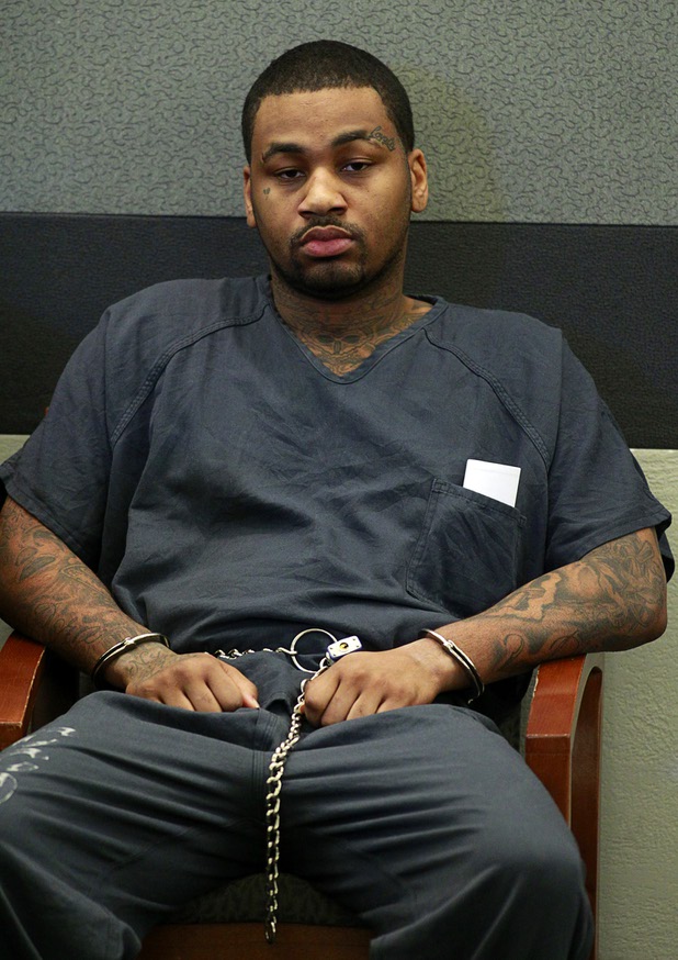 Ammar Harris, the suspect the Feb. 21 Las Vegas Strip shooting and car crash that killed three people, appears in court at the Regional Justice Center Wednesday, April  17, 2013.