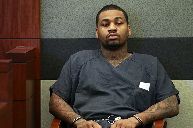 Ammar Harris, the suspect the Feb. 21 Las Vegas Strip shooting and car crash that killed three people, appears in court at the Regional Justice Center Wednesday, April  17, 2013.