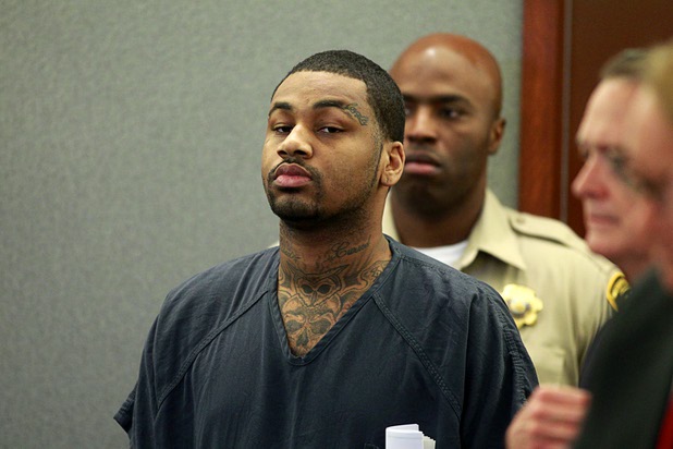 Ammar Harris, the suspect in the Feb. 21 Las Vegas Strip shooting and car crash that killed three people, appears in court at the Regional Justice Center Wednesday, April  17, 2013.