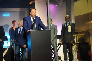 Saks Fifth Avenue Chairman and CEO Steve Sadove addresses guests at the 10th annual Vegas Dozen event at Saks Fifth Avenue at Fashion Show mall on April 17.