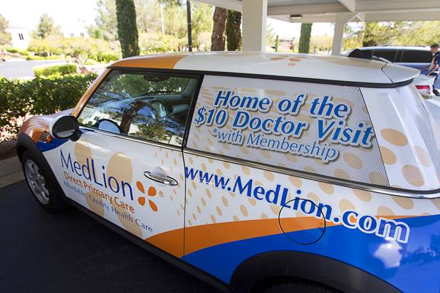 A wrapped Mini Cooper  at the MedLion office, 851 S. Rampart Blvd., Thursday, April 18, 2013. MedLion is a physician group membership plan. For $59 per month, patients get access to a primary care physician. There is no insurance involved.