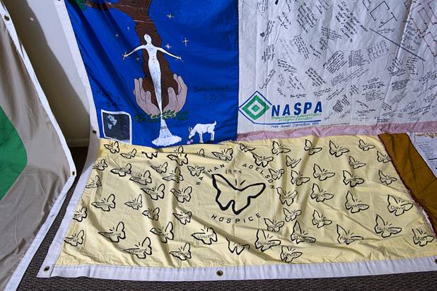 Quilts, part of the Names Project and the AIDS Memorial Quilt, are displayed at the AFAN offices Wednesday, April 24, 2013. The quilts feature the names of Nevada residents who have died from HIV/AIDS and will be on display until April 30. It's part of a national campaign to raise awareness and remember those who have died from the illness.