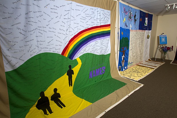 Quilts, part of the Names Project and the AIDS Memorial Quilt, are displayed at the AFAN offices Wednesday, April 24, 2013. The quilts feature the names of Nevada residents who have died from HIV/AIDS and will be on display until April 30. It's part of a national campaign to raise awareness and remember those who have died from the illness.