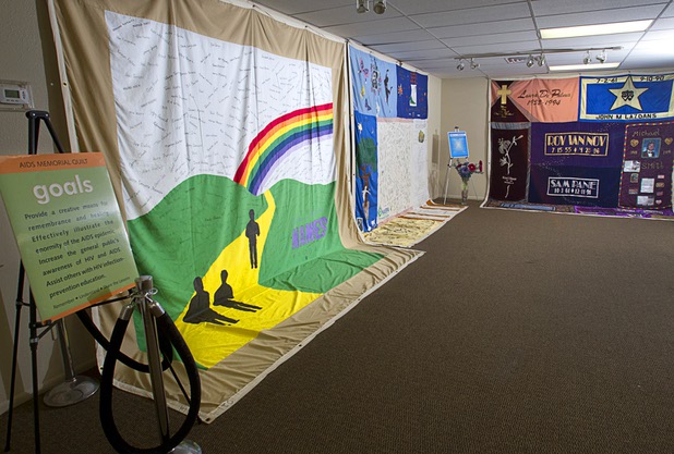 Quilts, part of the Names Project and the AIDS Memorial Quilt, are displayed at the AFAN offices Wednesday, April 24, 2013. The quilts feature the names of Nevada residents who have died from HIV/AIDS and will be on display until April 30. It's part of a national campaign to raise awareness and remember those who have died from the illness.