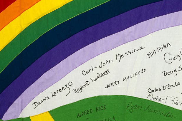 A detail from a quilt is shown at a display at the AFAN offices Wednesday, April 24, 2013. The quilts, part of the Names Project and the AIDS Memorial Quilt, feature the names of Nevada residents who have died from HIV/AIDS and will be on display until April 30. It's part of a national campaign to raise awareness and remember those who have died from the illness.