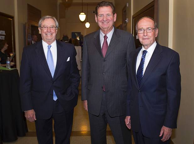 Former Nevada Governors Robert List, left, (1979-1983), Bob Miller, center, (1989-1999) and Richard Bryan (1983-1989) pose at the Mob Museum in downtown Las Vegas Wednesday, April 25, 2013. The former governors spoke during a panel discussion titled Protectors of the State  A Conversation with Three Former Governors. Bryan was also a U.S. senator from 1989 to 2001.