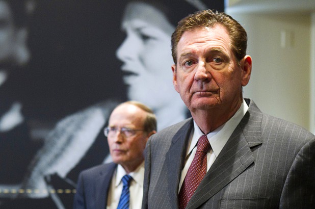 Former Nevada Governors Richard Bryan, left, and Bob Miller wait to be interviewed at the Mob Museum in downtown Las Vegas Wednesday, April 25, 2013. Bryan, Miller, and former governor Robert List participated in an event titled Protectors of the State  A Conversation with Three Former Governors.