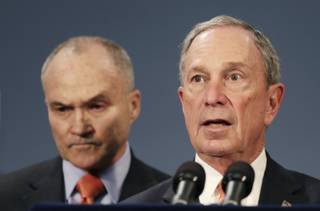 New York City Police Commissioner Raymond Kelly, left, and Mayor Michael Bloomberg hold a news conference, Thursday, April, 25, 2013 in New York. The two say the Boston Marathon bombing suspects intended to blow up their remaining explosives in Times Square. They said Dzhokhar Tsarnaev  told Boston investigators from his hospital bed that he and his brother had discussed going to New York to detonate their remaining explosives. 