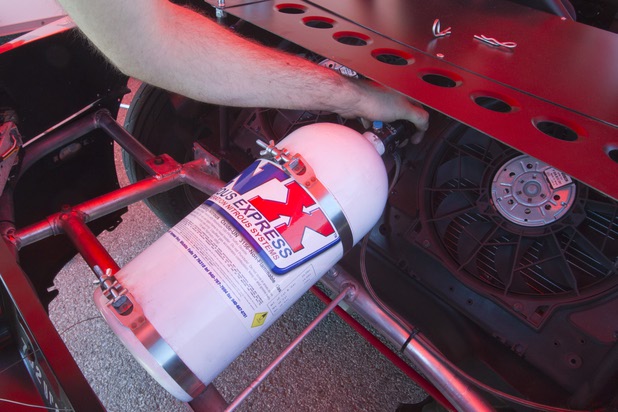 Formula Drift driver Danny George of Las Vegas adds a tank of nitrous oxide to the 1990 WreckHouse Mazda Miata this season. George will compete in round two of the 2013 season at Atlanta on May 10-11.