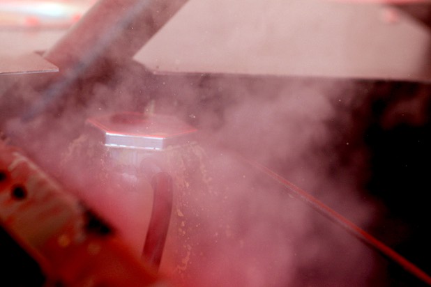 Steam billows from the radiator of the 1990 WreckHouse Mazda Miata during testing at the Willow Springs International Raceway near Rosamund, Calif. Sunday, April 28, 2013. The problem was soon fixed and the car back on the oval. Formula Drift driver Danny George of Las Vegas will compete in round two of the 2013 season at Atlanta on May 10-11.