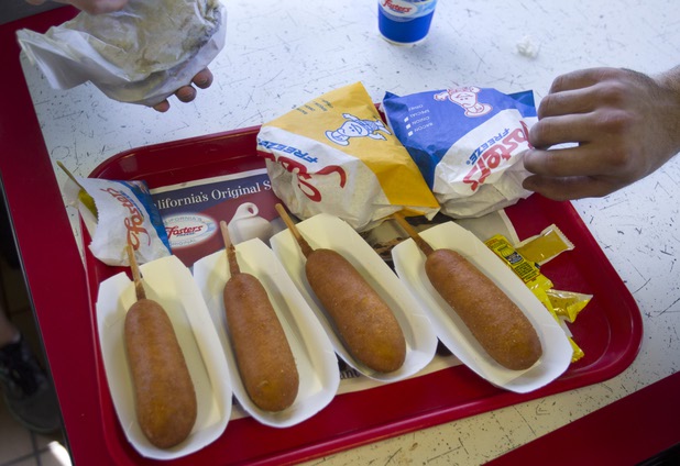 Traveling with Formula Drift driver Danny George of Las Vegas means a fast food lunch like this one the Foster's Freeze in Rosamund, Calif. Sunday, April 28, 2013. George will compete in round two of the 2013 season at Atlanta on May 10-11.