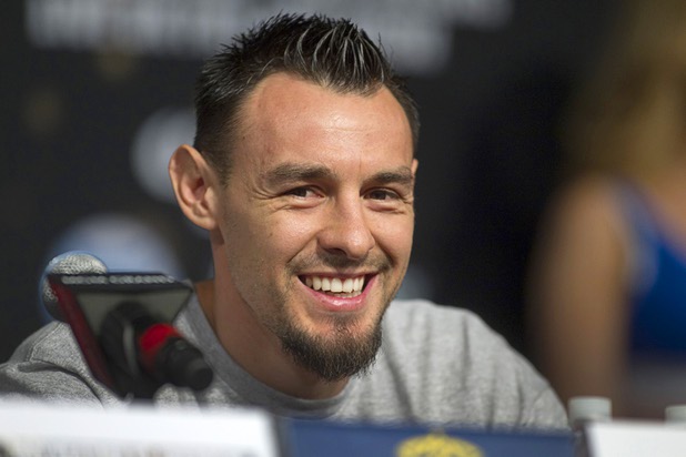 Welterweight boxer Robert Guerrero smiles a news conference at the MGM Grand Wednesday, May 1, 2013. Guerrero will challenge undefeated WBC welterweight champion Floyd Mayweather Jr. at the MGM Grand Garden Arena on Saturday.