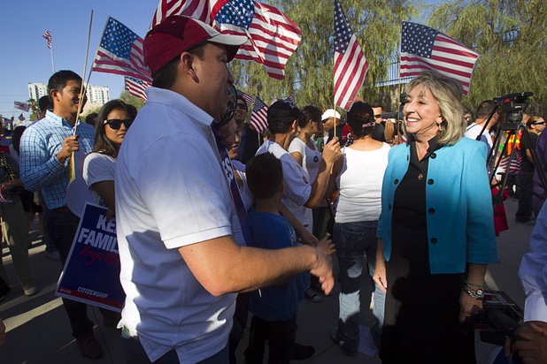 Congresswoman Dina Titus (D-NV) meets with people before a May Day rally and march for comprehensive immigration reform at the George Federal Building Wednesday, May 1, 2013. The event started at the courthouse, then marchers traveled south on Las Vegas Boulevard, finishing with a rally at St. Louis Square near the Stratosphere.