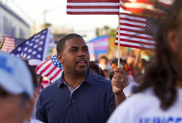 Congressman Steven Horsford (D-NV) marches on Las Vegas Boulevard during a May Day rally and march for comprehensive immigration reform Wednesday, May 1, 2013. The event started at the George Federal Building downtown, then marchers traveled south to a rally at St. Louis Square near the Stratosphere.