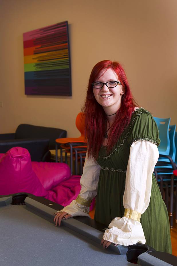 Gaylyn Daniels, dressed as a character from the video game "Legend of Zelda," models her costume at the Center Wednesday, May 1, 2013. "Gaymer," the 2013 LGBTQ youth prom, is scheduled for Saturday, May 4. The dress is video game-themed costumes or prom attire.