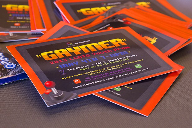 Informational prom cards are shown at the Center Wednesday, May 1, 2013. "Gaymer," the 2013 LGBTQ youth prom, is scheduled for Saturday, May 4. The dress is video game-themed costumes or prom attire.