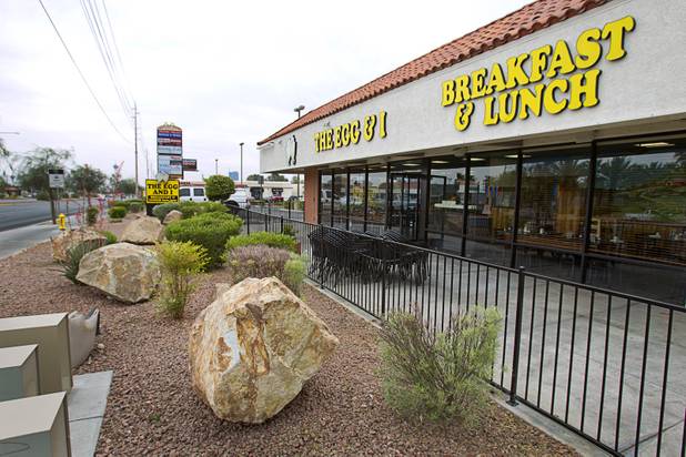 Landscaping boulders provide extra protection from traffic at Egg and I, 4533 W. Sahara Ave., on Sunday, May 5, 2013. The restaurant reopens May 6, five weeks after a car crashed into the restaurant, injuring 10 people.