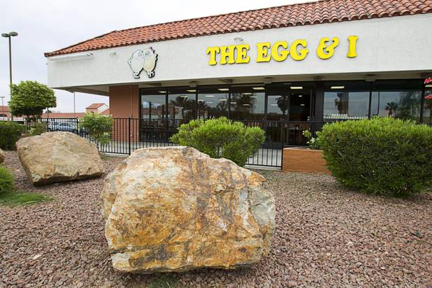 Landscaping boulders provide extra protection from traffic at Egg and I, 4533 W. Sahara Ave., on Sunday, May 5, 2013. The restaurant reopens May 6, five weeks after a car crashed into the restaurant, injuring 10 people.