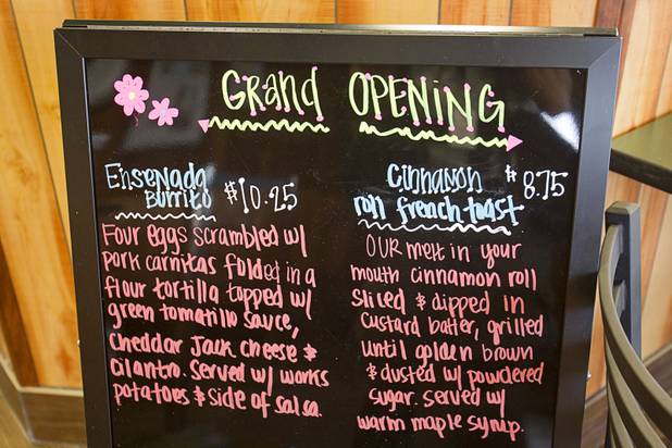 A grand opening menu is shown at the Egg and I restaurant, 4533 W. Sahara Ave., Sunday, May 5, 2013. The restaurant reopens May 6, five weeks after a car crashed into the restaurant injuring 10 people.