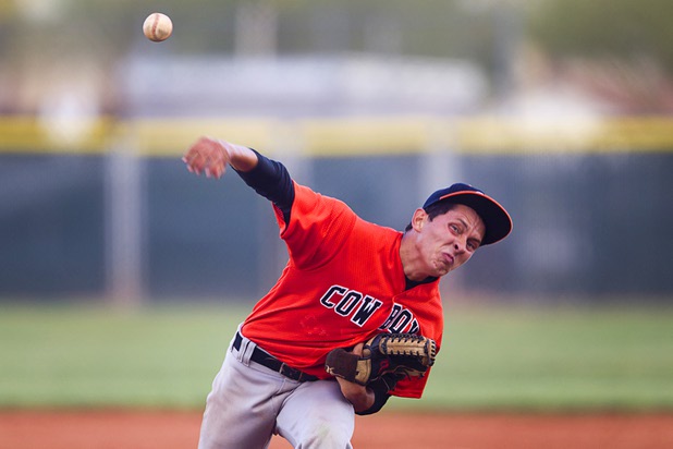 Chaparral's Jose Ortiz pitches during a playoff game against the Boulder City Eagles in Boulder City Tuesday, May 7, 2013.