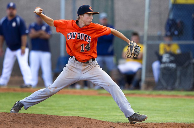 Chaparral's Chad Clark pitches during a playoff game against the Boulder City Eagles in Boulder City Tuesday, May 7, 2013.