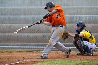 Chaparral's Brian Moya bats during a playoff game against the Boulder City Eagles in Boulder City Tuesday, May 7, 2013.