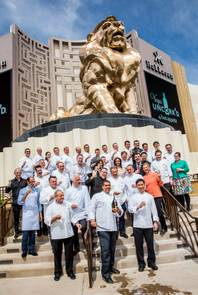 The 2013 Vegas Uncork'd saber off led by chef Michael Mina at Hakkasan Las Vegas at MGM Grand on Thursday, May 9, 2013.