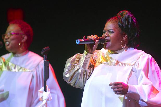 Julie Raglin, left and Barbara Fair of the Nu Vision Ensemble perform during a Mother's Day “Kirk Franklin’s Gospel Brunch” at the House of Blues in Mandalay Bay Sunday, May 12, 2013.