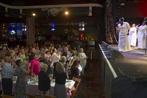 Host Patti Pennington, right, performs with the Nu Vision Ensemble during a Mother's Day “Kirk Franklin’s Gospel Brunch” at the House of Blues in Mandalay Bay Sunday, May 12, 2013.