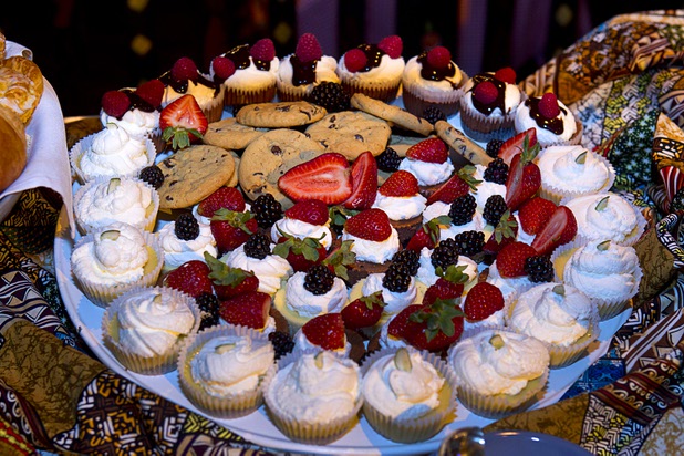 An arrangement of pastries is displayed before a Mother's Day “Kirk Franklin’s Gospel Brunch” at the House of Blues in Mandalay Bay Sunday, May 12, 2013.