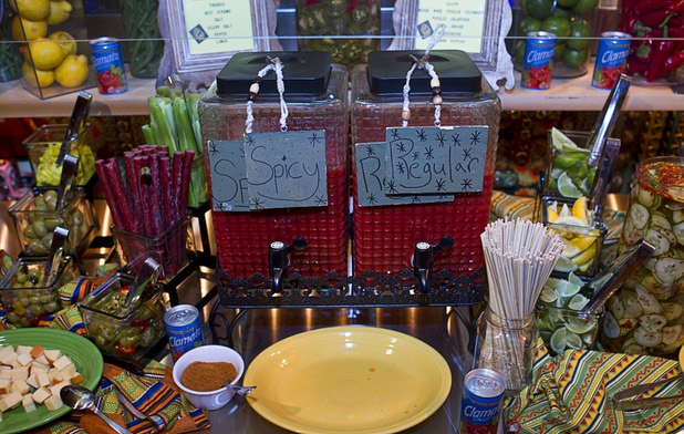 A self-service Bloody Mary station is displayed during a Mother's Day “Kirk Franklin’s Gospel Brunch” at the House of Blues in Mandalay Bay Sunday, May 12, 2013.
