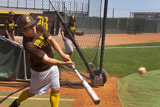 Keith Werner bats during practice at Bonanza High School Monday, May 13, 2013. Bonanza is the surprise team in the state tournament, upsetting the seven-time state champion Bishop Gorman High School twice in last week's double elimination Sunset Regional event.