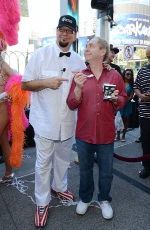 Penn Jillette, left, with Teller, launches his "All-Star Celebrity Apprentice" ice cream flavor at Walgreens on the Strip on Monday, May 13, 2013.