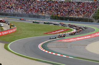 Turn 1 at the start of the Spanish Grand Prix.