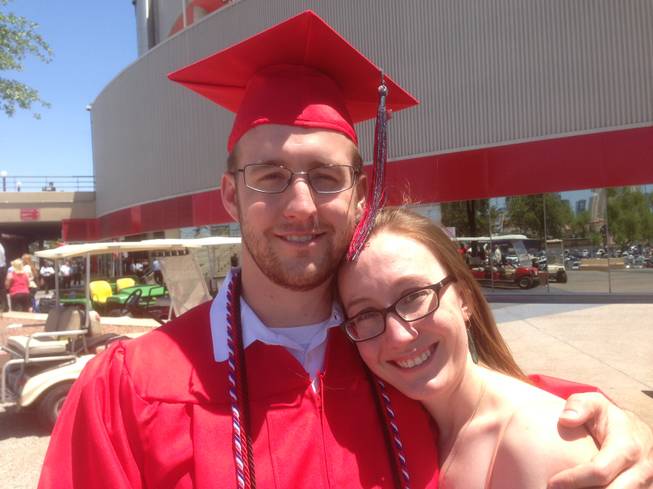 Darrel Mally and his girlfriend, Sarah Erskine, were celebrating Sunday after the UNLV commencement.