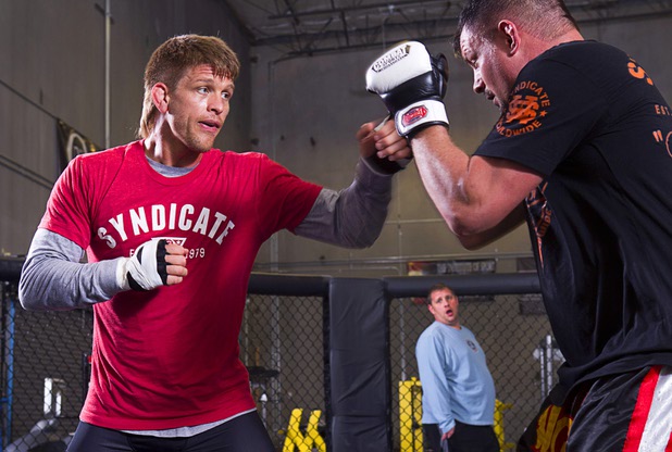 UFC welterweight fighter Mike Pyle, left, spars with Nate Pettit as he prepares for UFC 160 at the Syndicate gym Monday, May 20, 2013. Pyle will fight Rick Story at the MGM Grand Garden Arena Saturday.