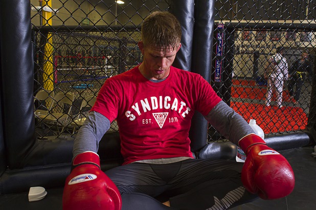 UFC welterweight fighter Mike Pyle takes a breather during training for UFC 160 at the Syndicate gym Monday, May 20, 2013. Pyle will fight Rick Story at the MGM Grand Garden Arena Saturday.