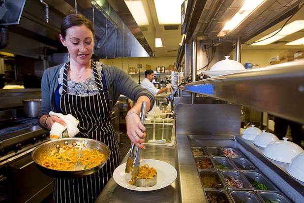 Las Vegas Weekly's Sarah Feldberg makes spaghetti in the Scarpetta restaurant kitchen at the Cosmopolitan Wednesday, May 22, 2013.