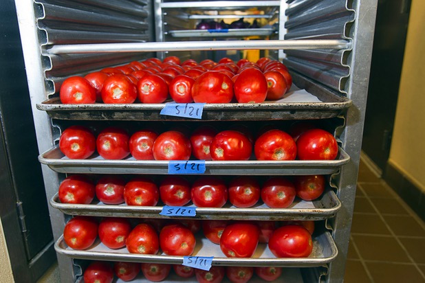 Roma tomatoes, dated by their arrival, are shown in Scarpetta on Wednesday, May 22, 2013, at the Cosmopolitan.