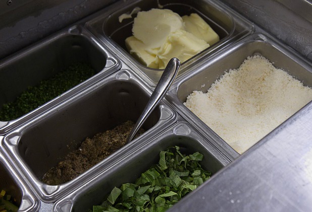 Ingredients for making spaghetti are shown in the Scarpetta restaurant kitchen at the Cosmopolitan Wednesday, May 22, 2013. Notably (clockwise from top right) butter, parmesan cheese and fresh basil.