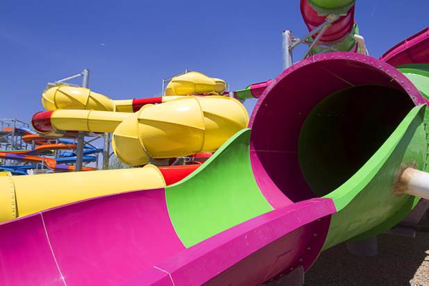 The Constrictor, left, and the Rattler water slides are shown at the Wet 'n' Wild Las Vegas water park, 7055 S. Fort Apache Road, Wednesday, May 22, 2013. The new 41-acre park opens to Gold Pass holders on Saturday. Single day tickets are available from June 3.