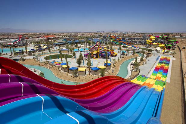 The Desert Racers water slide is shown at the Wet 'n' Wild Las Vegas water park, 7055 S. Fort Apache Road, Wednesday, May 22, 2013. Guests slide head first on a racing mat. The new 41-acre park opens to Gold Pass holders on Saturday. Single day tickets are available from June 3.