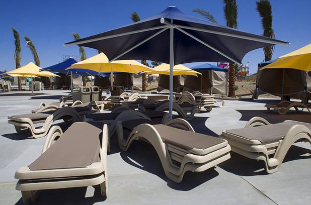 Chaise lounges are stacked by the wave pool at the Wet 'n' Wild Las Vegas water park, 7055 S. Fort Apache Road, Wednesday, May 22, 2013. The new 41-acre park opens to Gold Pass holders on Saturday. Single day tickets are available from June 3.
