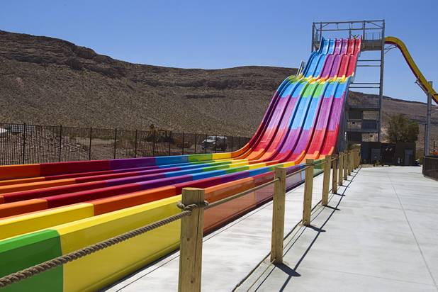 The Desert Racers water slide is shown at the Wet 'n' Wild Las Vegas water park, 7055 S. Fort Apache Road, Wednesday, May 22, 2013. Guests slide head first on a racing mat. The new 41-acre park opens to Gold Pass holders on Saturday. Single day tickets are available from June 3.