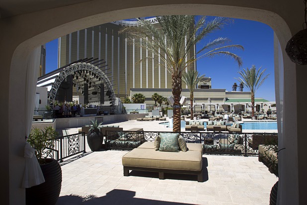 A view of the stage, left, from a cabana at the Daylight beach club at Mandalay Bay Thursday, May 23, 2013. The new club by the Light Group features a 4,400-square-foot pool, 70 daybeds, 23 cabanas and two bungalows.