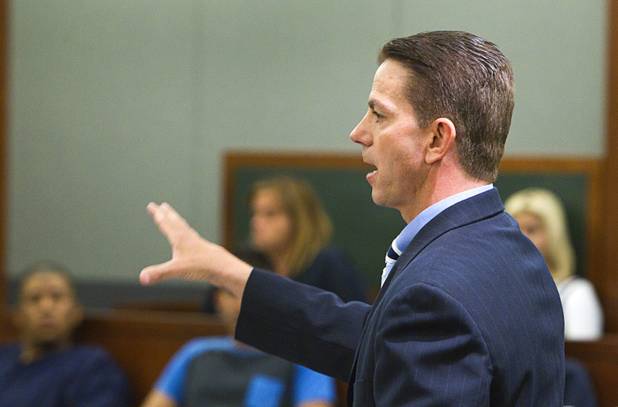 Chief Deputy District Attorney Robert Daskas speaks during a hearing for Jacob Dismont, 18, and Michael Solid, 21, in Las Vegas Justice Court at the Regional Justice Center Thursday, May 23, 2013. Dismont and Solid are accused of killing 15-year-old Marcos Arenas while stealing his iPad.