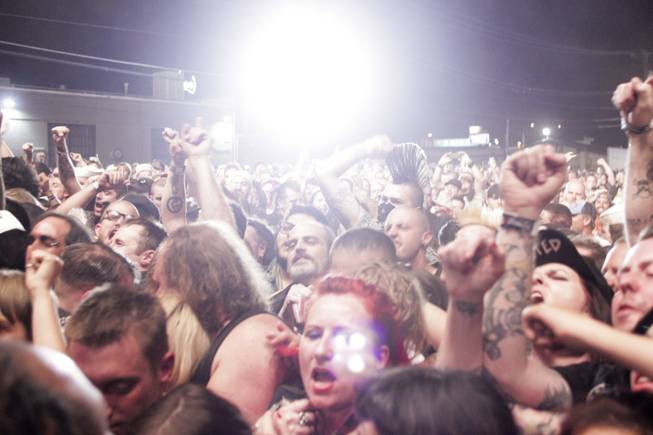 Fans sing along during the Turbonegro performance at the Punk Rock Bowling & Music Festival, Sunday, May 26, 2013.