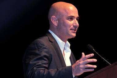 Inductee Andre Agassi speaks during the induction ceremony for the Southern Nevada Sports Hall of Fame on Friday, May 31, 2013, at The Orleans Arena.