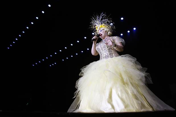 Blanche DeBris acts as mistress of ceremonies during the Burlesque Hall of Fame Weekend's Tournament of Tease Saturday, June 1, 2013 at the Orleans.