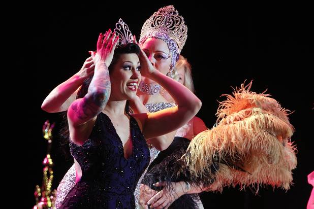 LouLou Dvil, from Helsinki, Finland, is crowned Miss Exotic World 2013 during the Burlesque Hall of Fame Weekend's Tournament of Tease Saturday, June 1, 2013 at the Orleans.
